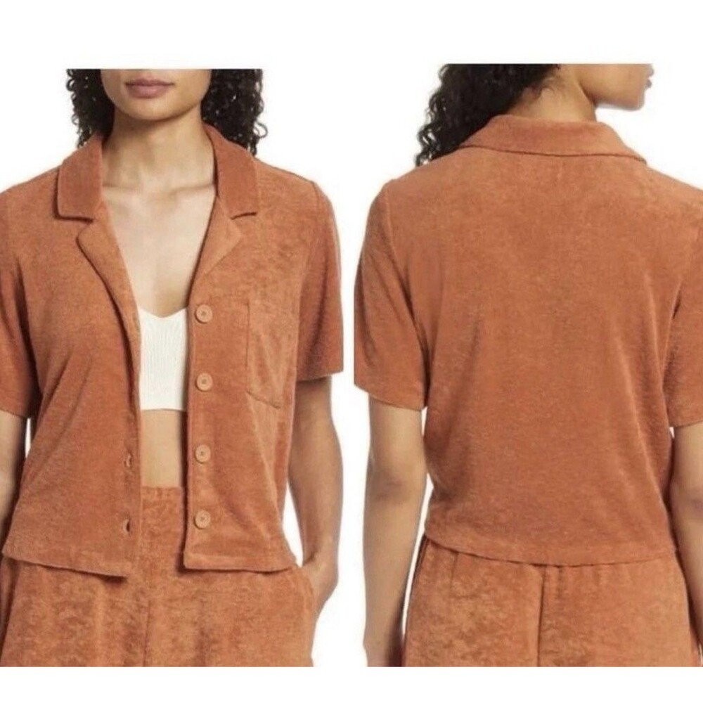 Women's Marine Layer Sierra Terry Out Resort Button Up Cotton Blend Shirt Medium